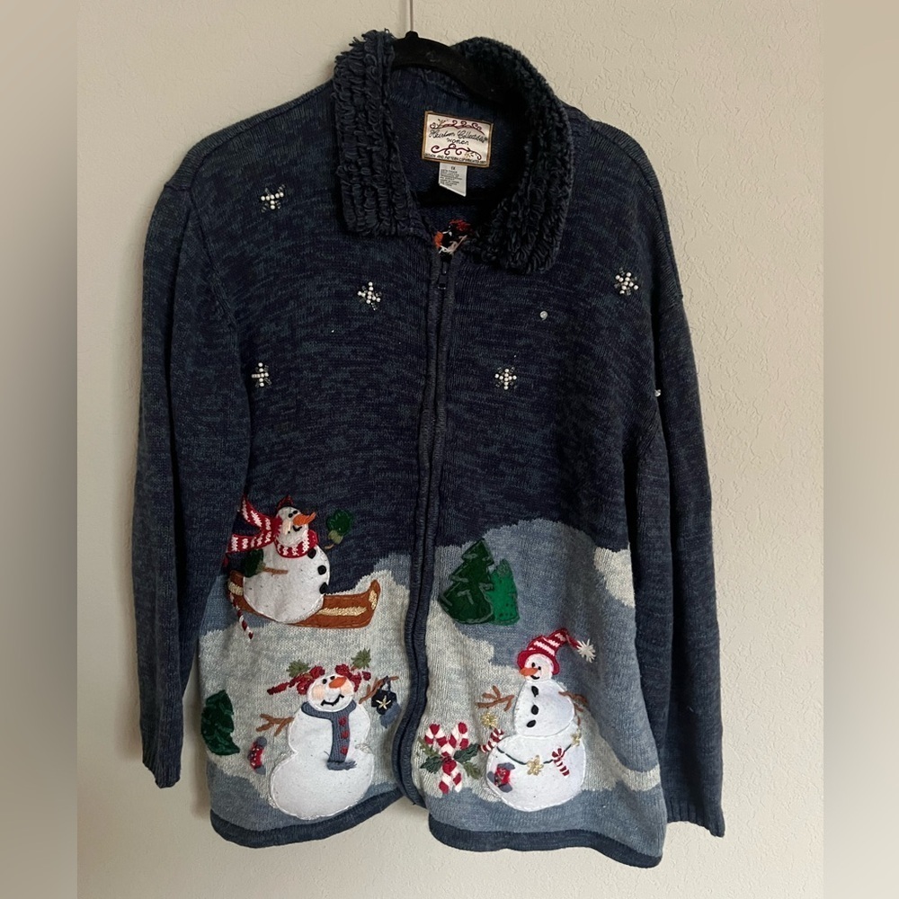 Snowman zip up sweater